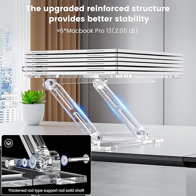 VIGLT Laptop Stand for Desk, Portable Acrylic Laptop Riser, Ergonomic Adjustable Computer Stand Holder for Notebook MacBook Air Pro, Dell XPS, HP (10-17.3'')