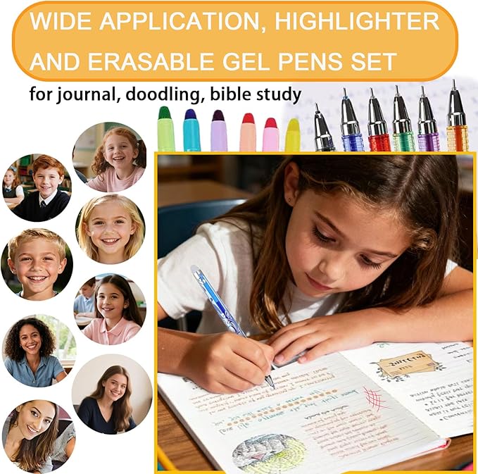 ZAYSWDNS 23 Pcs Bible Journaling Kit, No Bleed, set 6 GelHighlighters 8 Erasable Pens and 8 Refills & 1 Eraser, erasablecolored pens, for Bible Study Journaling Planner Notes School supplies