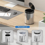 SolaceCove Mini Trash Can for Desk 0.4 Gallon,1.5L Stainless Steel mini Desk Trash can with Lid,Tiny Trash Can for Desk with 1 Roll Bags for Office, Home, Car,(Brushed Gray)