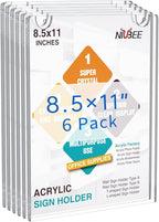 NIUBEE 6 Pack Acrylic Wall Sign Holder 8.5x11 Vertical, Clear Plastic Picture Frame, Wall Mounted Design, Support No Drilling(Provide 3M Tape and Screws)