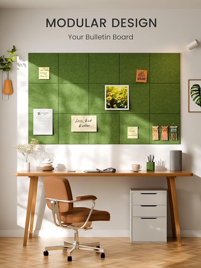 Bumusty Large Cork Board 47"x35" Alternative - 12 Pack Felt Wall Tiles with 70 Safe Removable Adhesive Tabs, 30 Pushpins, Cork Boards for Walls Pin Board Bulletin Board Office Decor (Kelly Green)