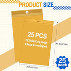 Motipuns 25 Pcs Manilla Envelopes 12 x 16 Inch Large Clasp Envelope Catalog Envelopes with Clasp Closure for Mailing Thick Documents Home, Business, Legal or School Storing Mailing (Golden)