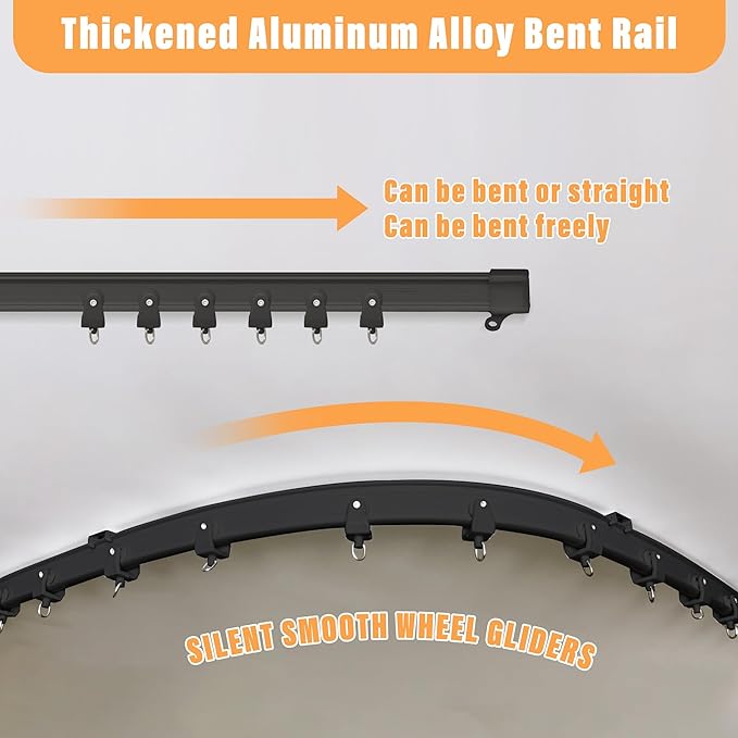 MaKefeile Room Divider Curtains with Flexible Ceiling Tracks Set,Blackout Curtain Ceiling Mount Curtain Track Privacy Room Dividers Ceiling Track Curtain Rod(Grey Drape & Black Rail W 100 × H 96 in)