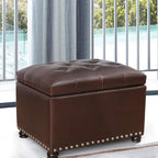 Decent Home 24'' Leather Storage Ottoman Rectangular Foot Rest Stool with Nailhead Trim for Bedroom Living Room(Dark Brown)