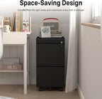 HOMOFFICE 2 Drawer File Cabinet with Lock, Metal Mobile Filing Cabinet on Wheels, Compact Desk Side Storage Cabinet for Home Office, Letter/Legal/A4 File Organizer with Anti-Tip Wheel (Black)