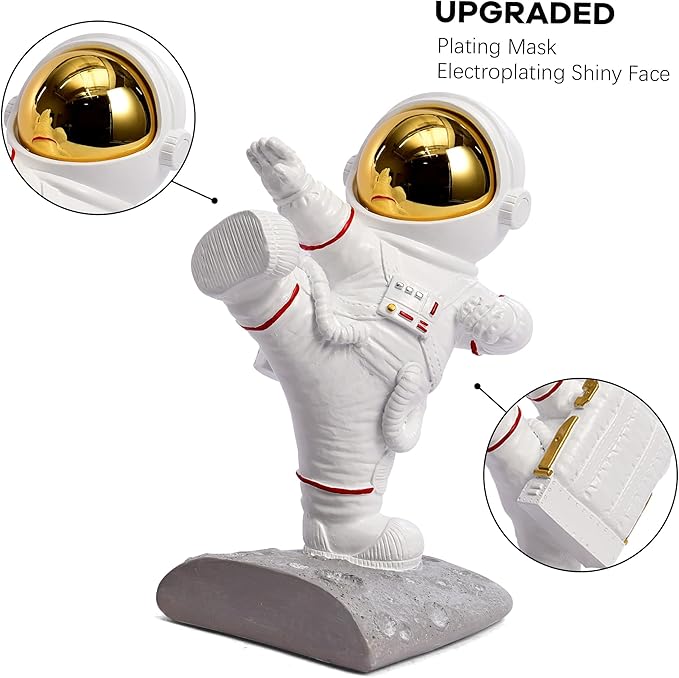 Kakizzy Book Ends for Shelves Decorative, Upgraded Astronaut Bookshelf Stopper Resin Book Shelf End Holders Heavy Duty Bookends for Kids Gifts Cute Spaceman Book Ends for Space Decor(F2-Gold)