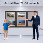 71×36 Inch Lockable Enclosed Bulletin Board, Weather-Resistant Outdoor Noticeboard with Locking Doors, Wall-Mounted Black Aluminum Frame & Grey Felt Presentation Board