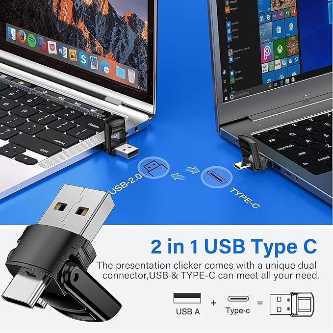 Presentation Clicker with Case Storage, Wireless Presenter Remotes with USB-A&C Receiver,Suitable for Both Desktop Computers and laptops, Mac Keynote,Including Batteries and Storage Bag,LBBYDDLL