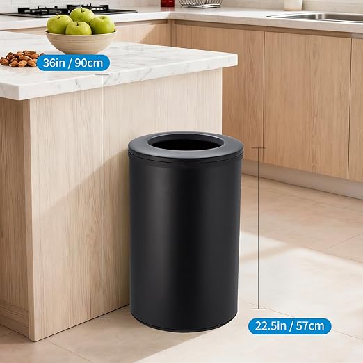 Takywep Stainless Steel Open Top Trash Can, 10.6 Gallon Cylindrical Touch-Free Direct Toss Bin with Soft-Close Lid, Anti-Fingerprint Easy-Clean for Kitchen Office Bathroom (Black)