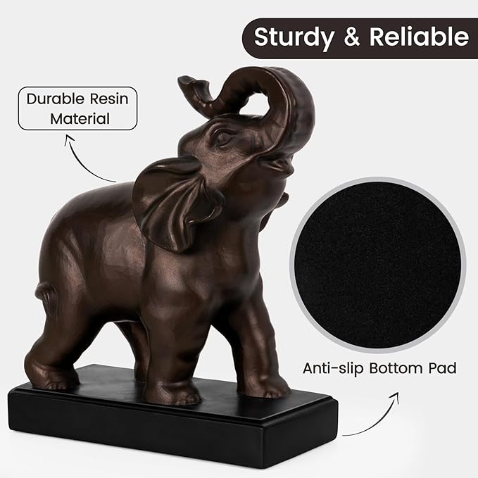 MXARLTR Elephant Decorative Bookends, Bookends for Shelves, Book Ends for Heavy Books with Anti-Slip Pad for Book Lovers Heavy Book Holder for Home Office Decor (Bronze)