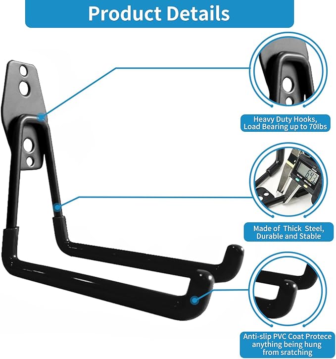 GeeWatom Garage Storage Utility Hooks，Garage Garden Tool Organizer，Steel Wall Mount Hooks, Large Garden U Hooks （2 Pack）