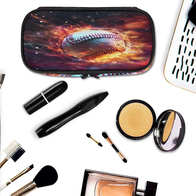 Pardick Pencil Case，Baseball Fire Big Capacity Pencil Pouch Coin Pouch Stationery Organizer For Teen School