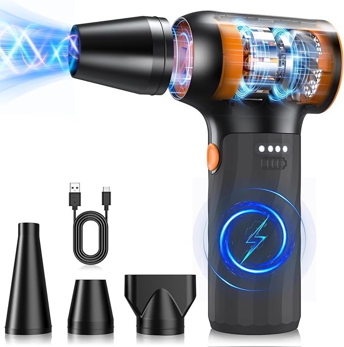 Compressed Air Duster, 260000RPM Cordless Electric Air Blower with Brushless Motor, 3-Speed Adjustable & Rechargeable – Powerful Dust Cleaner for Keyboard, Computer, Car, Outdoor, Air Bed