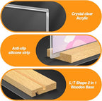 8.5 x 11 Acrylic Sign Holder with Wood Base - Tabletop Display Menu Stand - Clear Plastic L/T Shape Vertical or Slant Back Paper Holders - 3 Pack
