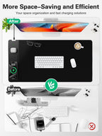 Mouse Pad, Office Desk Mat, Large Gaming Mousepad with Superior Micro-Weave Cloth, XXL Desk Pad with Stitched Edges, Non-Slip Writing Pad for Gamer, Laptop, Work & Home (Black with 20W PD Charger)