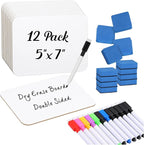 Affrolling 12 Sets Small Whiteboard Dry Erase Boards 5" x7'' Mini Double Sided Dry Erase Lap Boards with Markers Erasers Pen Holders Personal Whiteboards for Students Classroom Teacher