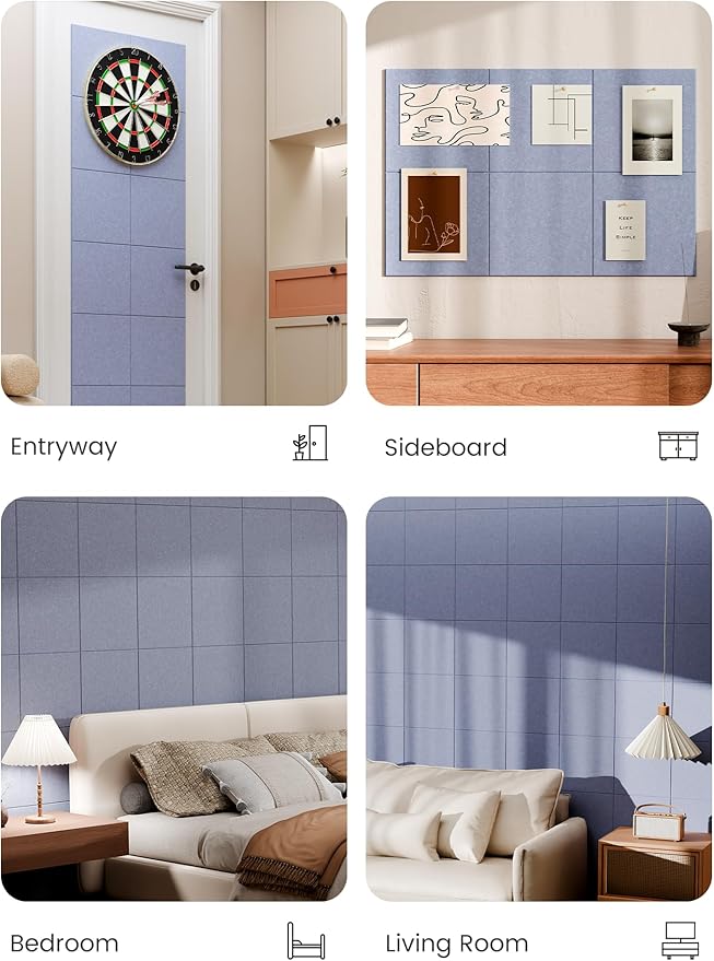 Bumusty Large Cork Board 36"x24" Alternative - 6 Pack Felt Wall Tiles with 40 Safe Removable Adhesive Tabs, 30 Pushpins, Cork Boards for Walls Pin Board Bulletin Board Office Decor (Soft Periwinkle)