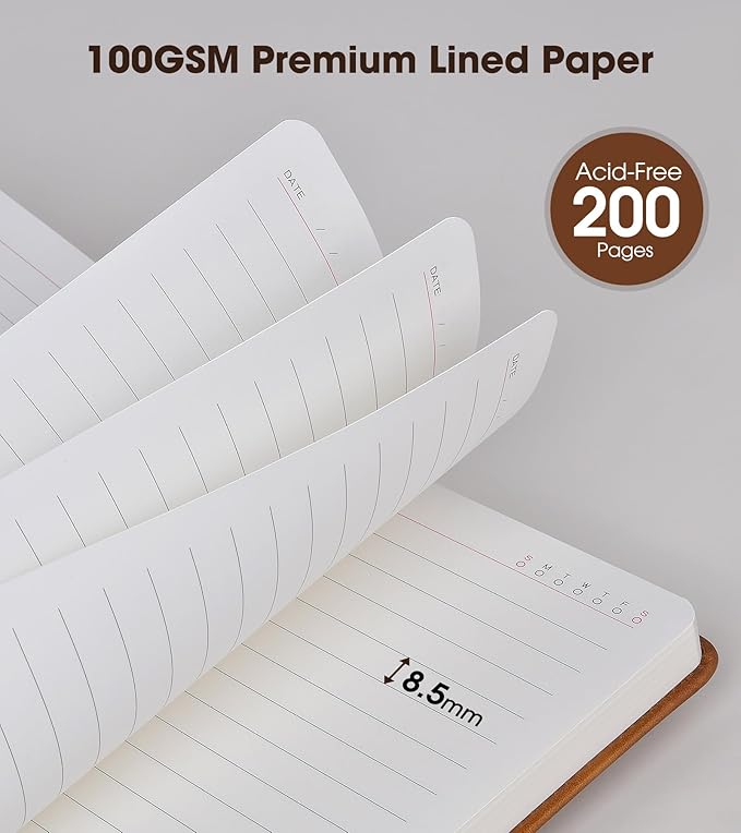 vfaejll A5 Lined Leather Journal Notebook,Hardcover Journal Set with Pen and Gift Box,100Pages 100gsm Thick Ruled Paper Daily Diary for Men Women School,Travel,Business,Work,Writing 5.9" X 8.4"