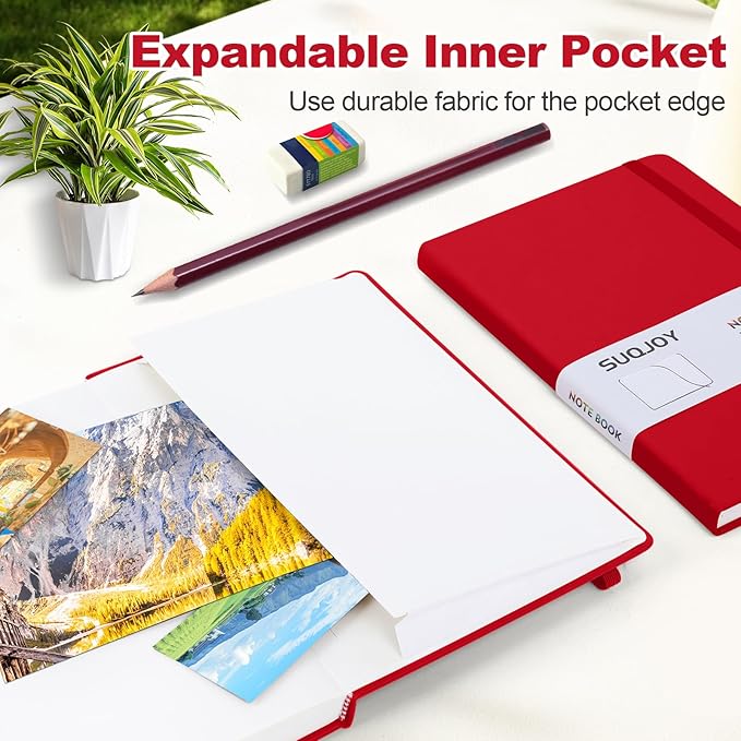 SUQJOY Lined Journal Notebooks for Writing, 100 GSM Thick Paper, 1 Pack Hardcover Notebooks, A5 College Ruled Notebook, Journaling Notebook for School/Travel/Office (Red- 1 Pack)