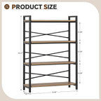 4 Tier Bookshelf 31.49" Width, Tall Book Shelf Storage and Organization, Wooden and Metal Industrial Bookcase, Large Book Shelves for Home Living Room Bedroom Office Storage(Light Coffee)