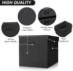 Bagnizer Large 22 Quart Linen Fabric Foldable Storage Bin Cube Organizer Basket with Flip-Top Lid & Handles, Clothes Blanket Box for Home, Office, Closet, Black, 4 Pack 14.6 x 9.5 x 9.5”