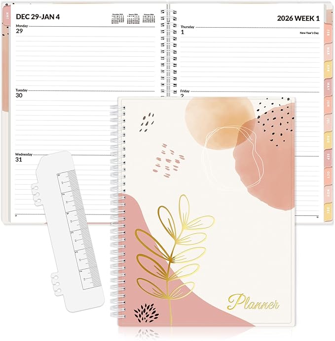 SUNEE 2026 Weekly and Monthly Planner - from January 2026 - December 2026, Daily Agenda Planner with Monthly Tab, Flexible Cover, Note Pages, Pockets, Bookmark, Spiral Binding, Pink Breeze, 8.5"x11"