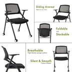 VACYOVKE 10 Pack Conference Room Chairs with Wheels and Sliding Armrest,Foldable Nesting Chair for Office School Church Waiting Room Black