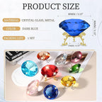 PATIKIL Diamond Crystal Paperweight, 80mm / 3.15" Crystal Paperweight Paper Weight with Gold 19 Metal Base for Home Office Desktop Table Decor Wedding Party Ornaments, Dark Blue