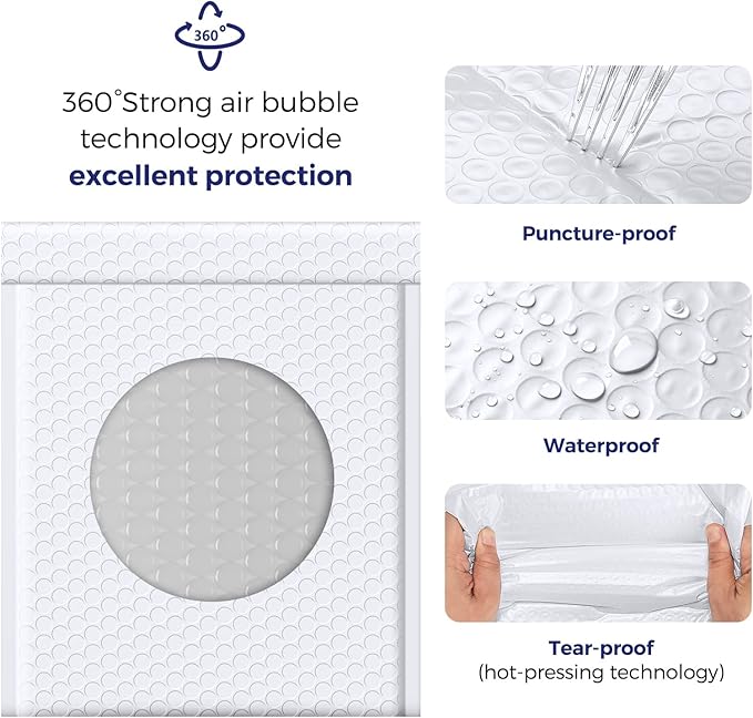 Fuxury 500 Pack White Bubble Mailers 8.5x12" Opaque Bubble Envelopes Usable Size 8.5x11 Inch Strong Adhesion Padded Mailers Thick Padded Envelopes for Small Business Mailing Books Clothes Supplies