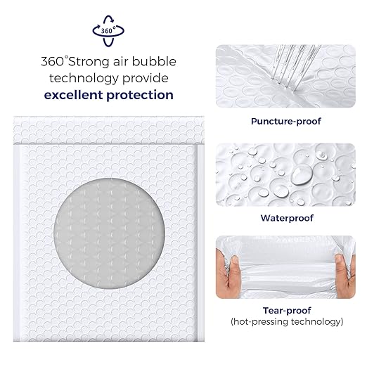 Fuxury Bubble Mailer, 8.5x12 Inch 25 Pack Self-Seal Adhesive Padded Envelopes Usable Size 8.5x11 Inch, Water Resistant Bubble Envelopes for Mailing,Packaging,Small Business,Shipping, White #2