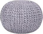 BIRDROCK HOME Round Pouf Ottoman | Cotton Braided Foot Stool with Bean Bag Filling | Boho Foot Rest for Living Room & Bedroom | Compact & Comfortable Seating, Lightweight & Soft | Light Grey