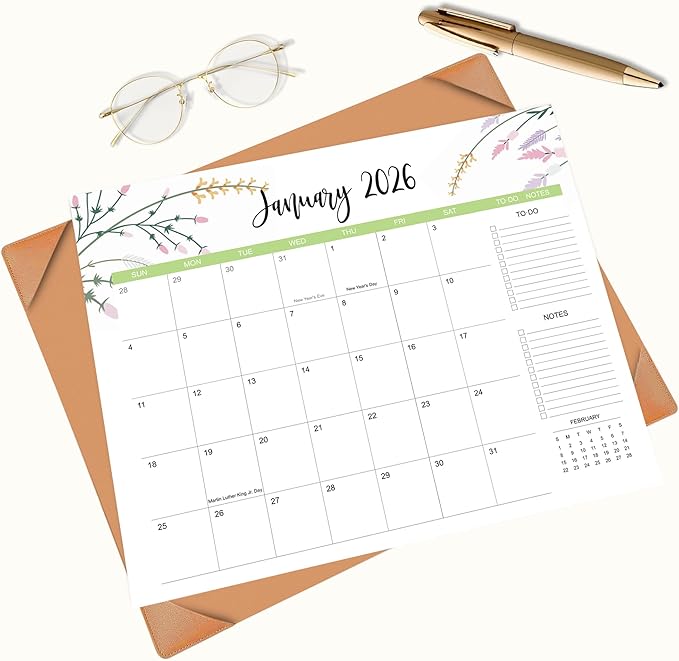 Desk Calendar 2026-2027 with Desk Mat – 22" x 17" Large Desk Pad Calendar Runs from January 2026 to June 2027, Floral Design Desktop Calendar with To-Do, Notes for Planning, Organizing, and Scheduling Your Life (Brown)