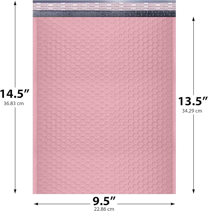 Light Pink Large Poly Bubble Mailers 9.5x14.5 inch #4 | Self Seal Padded Envelopes Cushioned Bubble Mailer | Usable Size 9.5x13.5 | WaterProof | Lightweight mailing Shipping Bags | 100 Pack Bulk