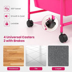 HAPPYGRILL 15-Drawer Rolling Cart, Storage Carts with Removable Drawers & Steel Frame, Utility Cart on Lockable Wheels for Home, School, Office (Hot Pink)