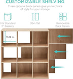Best Choice Products 9-Cube Storage Organizer, 11in Shelf Opening, Bookcase, Display Shelf, Customizable w/ 3 Removable Back Panels - Light Oak