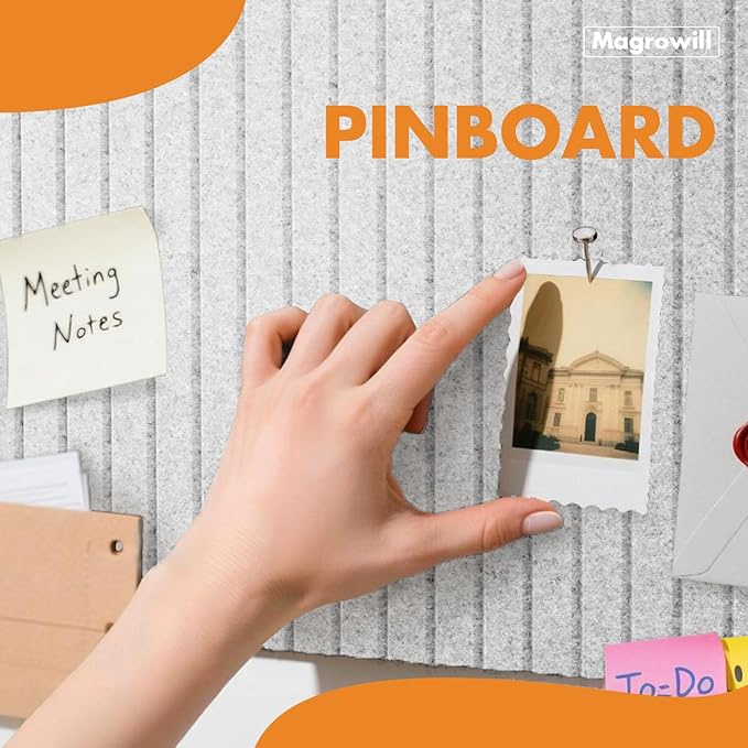 Cork Board Tiles for Wall with Push Pins, Removable 36" x 24" Slat Bulletin Board Sets, Adhesive Pin Board | Magrowill 6 Packs Felt Panels for Office Home Classroom Dorm Interior Wall Decor, Silver