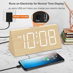 DreamSky Wooden Digital Alarm Clocks for Bedrooms - Electric Desk Clock with Large Numbers, USB Port, Loud Alarm for Heavy Sleepers, Adjustable Volume, Dimmer, Snooze, DST, Wood Décor, Adapter Powered