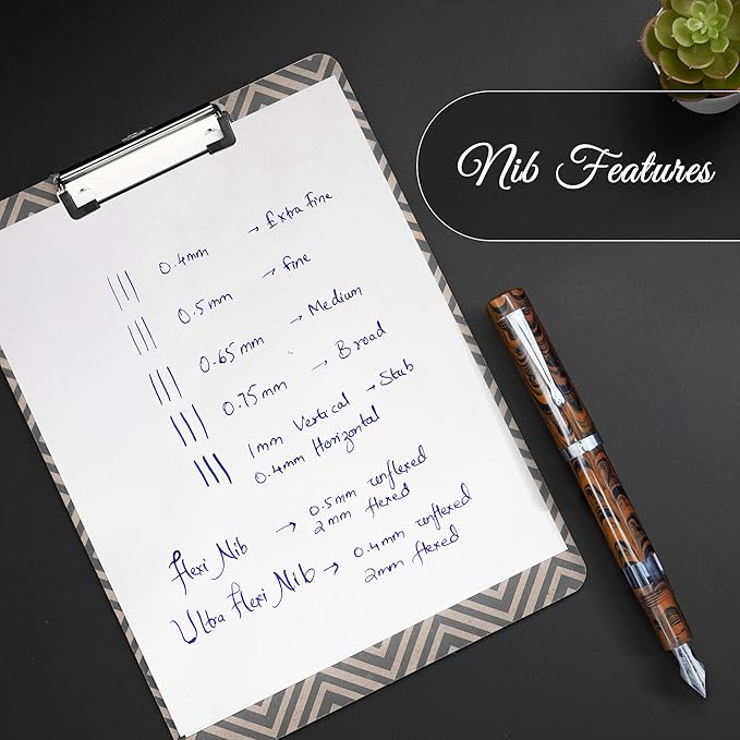Jaipur V2 Piston Filled Refillable Fountain Pen - Brown Ultra Flex Cursive Pen w/Stainless Steel Nib - Luxury Pens w/Acrylic Body & Ebonite Feed - Fountain Pens for Journaling & Calligraphy