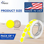 Perco Fluorescent Yellow 1-Inch Round Circle Dot Sticker Labels with Easy Peel Perforation - 1,000 Labels per Roll - Strong Adhesion, Vibrant Colors for Organizing, Crafting & More - Made in USA