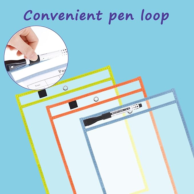 Antner 30 Packs Oversized Reusable Dry Erase Pocket Sleeves Clear Plastic Page Sleeves Sheet Protectors, 5 Assorted Colors 10x13" Ticket Document Holders, Shop Office School Teacher Classroom Supplies