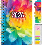 HARDCOVER 2026 Planner, 5.5"x8": 14 Months (November 2025 - December 2026), Daily Weekly Monthly Planner, Yearly Agenda, Bookmark, Pocket Folder and Sticky Note Set (Rainbow Petals)