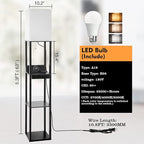 Floor Lamp with Shelves, RUNTOP LED Shelf Floor Lamp with Wireless Charger & 2 Charging USB Ports & Drawer, AC Outlet, 3 Color Temperature Tall Standing Lamp with Bulb for Living Room, Bedroom, Office