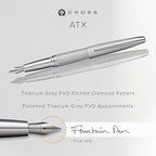 Cross ATX Refillable Fountain Presented in a Luxury Gift Box - Medium Point, Black Ink, Sandblasted Titanium Gray