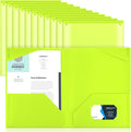 Henoyso 18 Pcs Plastic Folders with Clear Front Pockets Heavy Duty File Folders with 2 Pockets and Card Slot for Student Communication School Office Presentation Report (Fluorescent Green)