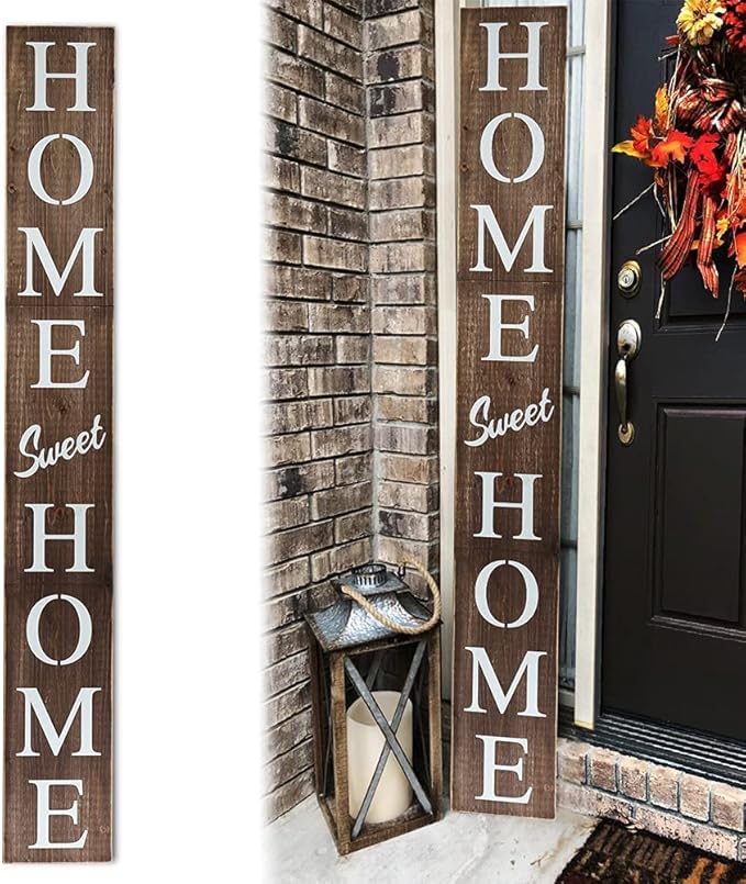 Home Sweet Home Sign for Front Door, Wood Rustic Front Porch Décor, Farmhouse Porch Sign Decorations, Outdoor Signs for Porch, Indoor Outdoor Decorations, Vertical 6ft