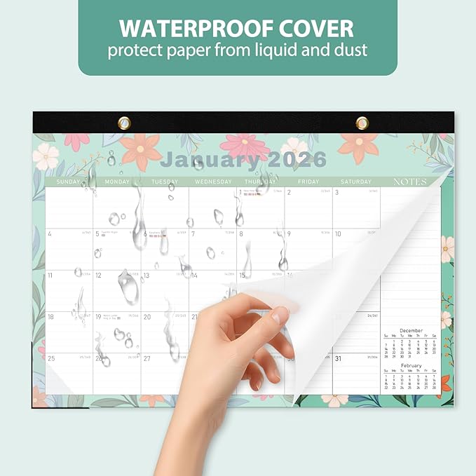 Desk Calendar 2026-2027, Jan 2026 to Jun 2027 - Large 17" x 12" Monthly Calendar with To-Do List and Notes for Home, Office or School, Cartoon Floral