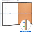 Magnetic White Board and Cork Board Combo, 36 X 24 inches Whiteboard Bulletin Combination Board, Wall Mounted Dry Erase Message Board for Home, School and Office, Black