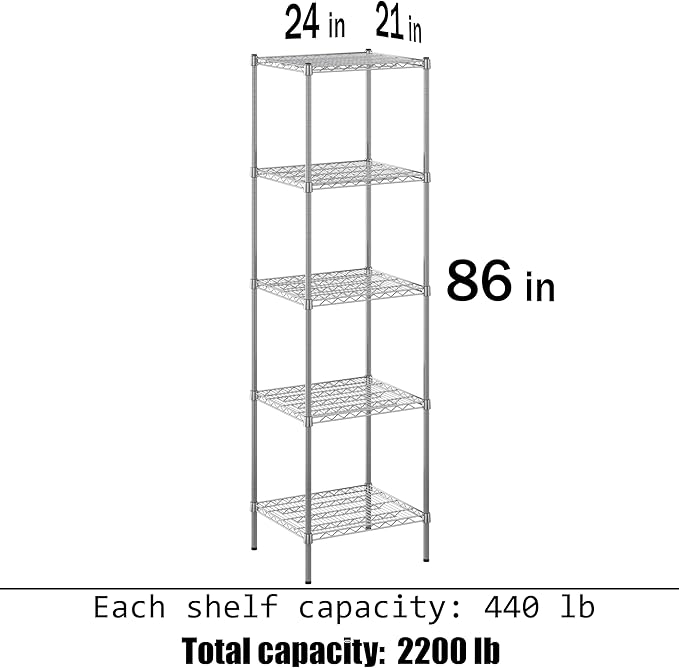 Regal Altair 21" Deep x 24" Wide x 86" Height Wire Shelving Kit | 5-Tier | NSF Commercial Storage Rack Unit