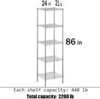 Regal Altair 21" Deep x 24" Wide x 86" Height Wire Shelving Kit | 5-Tier | NSF Commercial Storage Rack Unit