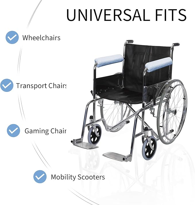 SPRING SEAON Wheelchair Armrest Covers 2 Pack Soft Memory Foam Wheelchair armrest Pads Wicking Washable for Office Transport Chair (Grey-Blue)